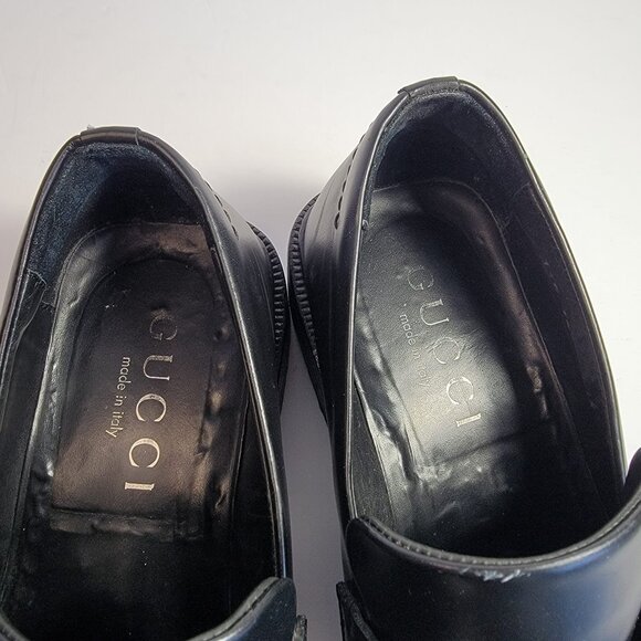 Gucci Men's Black Leather Square Toe Slip-On Loafer Dress Shoes Size 44E, US10.5 - Picture 3 of 12